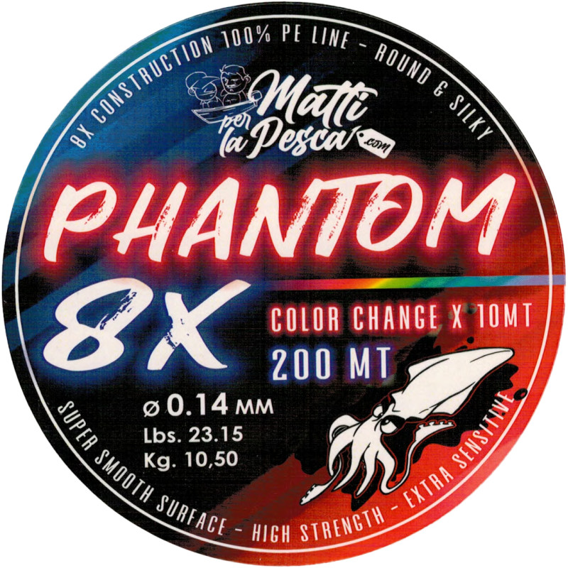 Trecciato Phantom 8X multicolor 200mt pesca al calamaro - mattiperlapesca.com