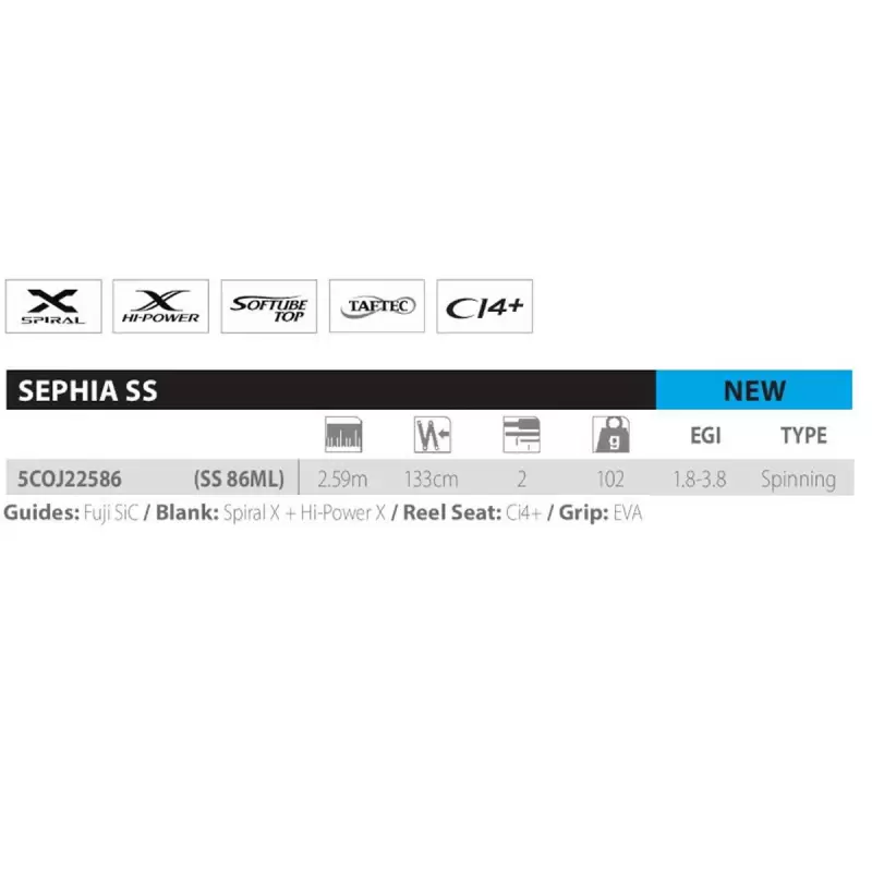 Sephia SS 86ML 2,59m 8'6" EGI:1,8-3,8 2pc pesca eging calamari